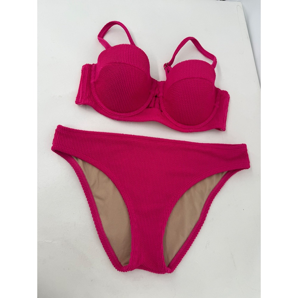 Shade&ShoreHot Pink Crinkle Underwire Bikini Set Two Piece Swimsuit Women Sz 36C